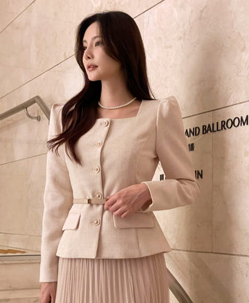 Roche Square Peplum Tweed Jacket